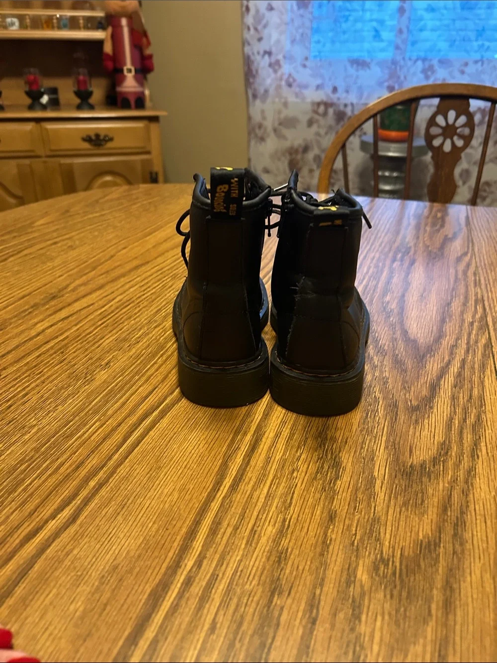 Dr. Martens Kids Black Lace-Up Ankle Boots with Yellow Heel Loop